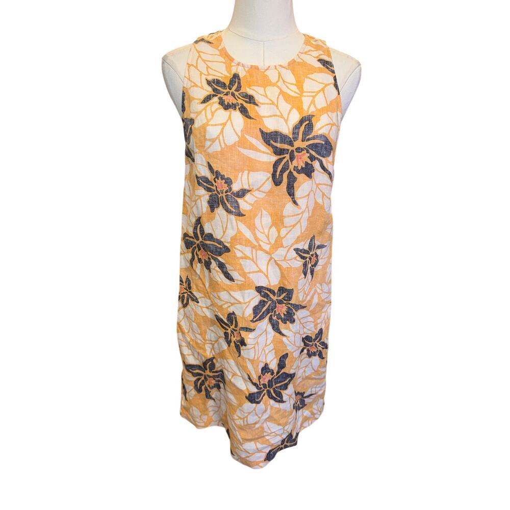 Tommy Bahama Tropical Floral Print Linen Shift Dress Yellow Blue XS